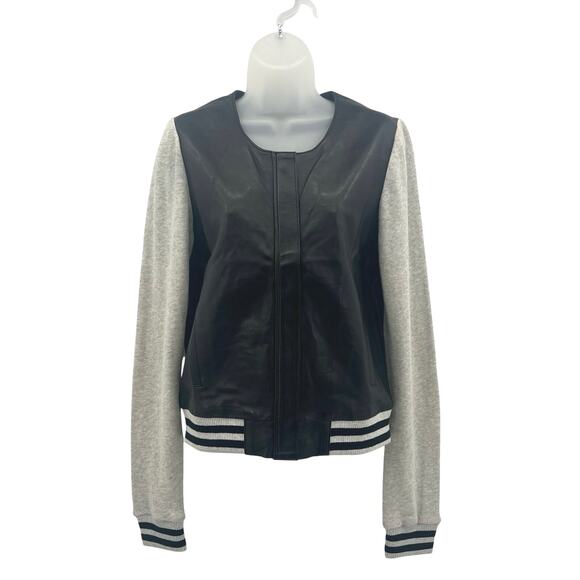 Townsen Leather Bomber Jacket Womens Small Black Gray Varsity Casual EUC - Picture 3 of 11